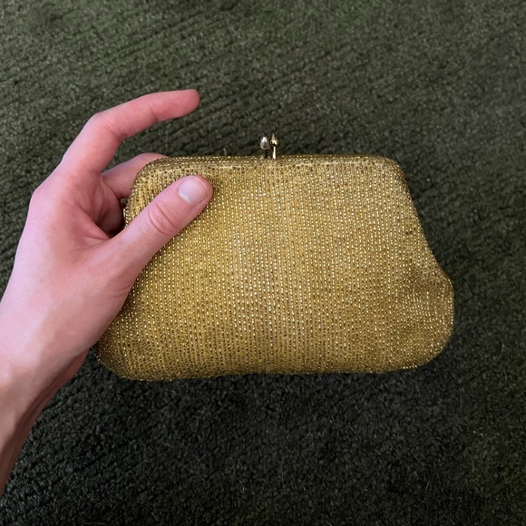 Gold Beaded Clutch, Vintage 1950’s Evening Bag with Kisslock Clasp - Picture 7 of 7